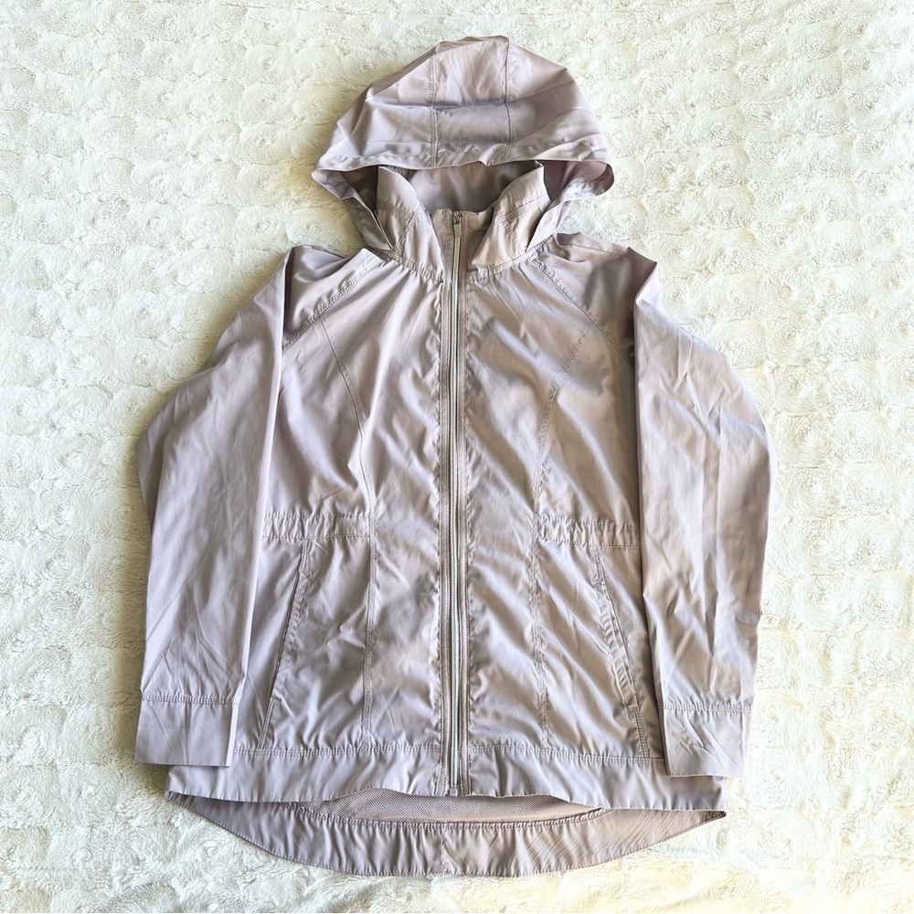 Apana Jacket Womens Medium Gull Gray Full Zip Hooded Windbreaker Vented Pockets